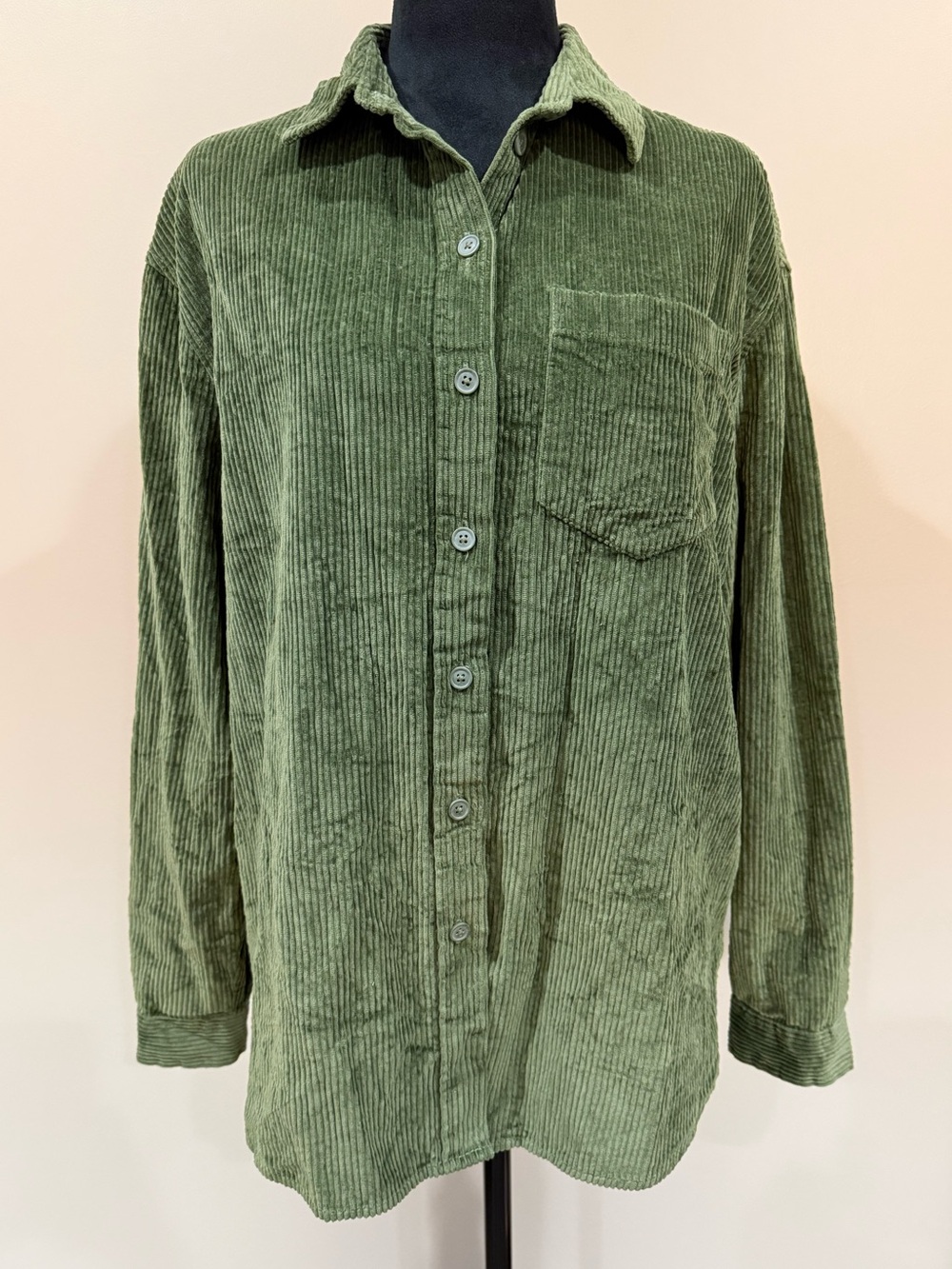 American Eagle Olive Green Corduroy Button-Up Shirt Shacket